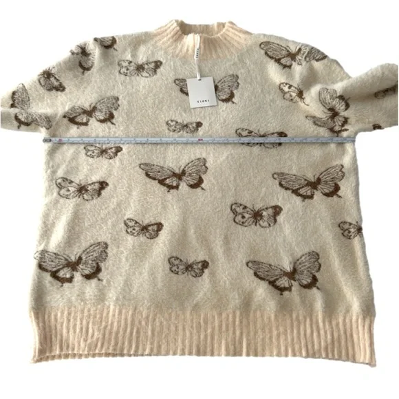 Sioni Butterfly Print Cream & Brown Mock Neck Sweater New With Tag Extra Large - Picture 12 of 16